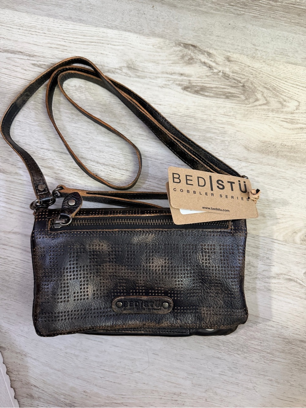BED|STÜ Black Bayshore Distressed Leather Crossbody Bag